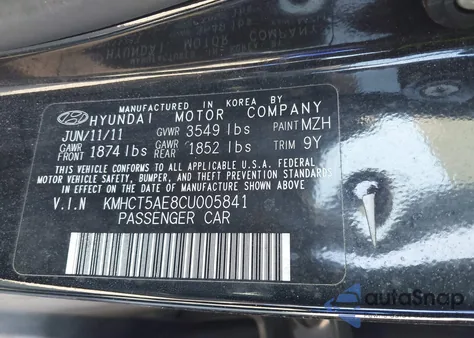 2012 Hyundai Accent Gs from USA, damaged, VIN KMHCT5AE8CU005841